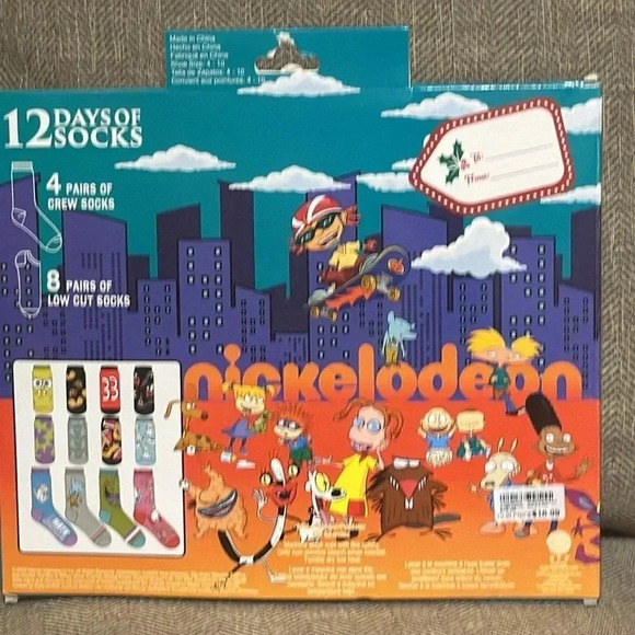 NWT nickelodeon 12 days of socks crew/low cut Sz 4-10 gift set box 12 pair - Picture 2 of 10